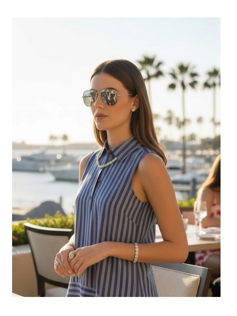 new Derek Lam 10 Crosby ♚ Asymmetrical Hem Sleeveless Striped Top ♚ Blue ♚ 2